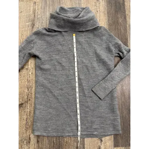 Adrienne Vittadini 100% Extra Fine Merino Wool Cowl Neck Ribbed Sweater Gray S - Picture 3 of 5